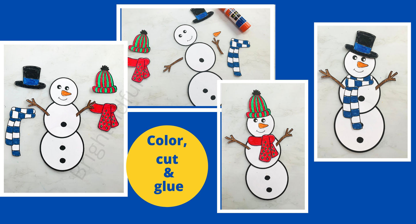 Build a Snowman Worksheet| winter activity For Kids| Snowman coloring sheet| Christmas activity printable template