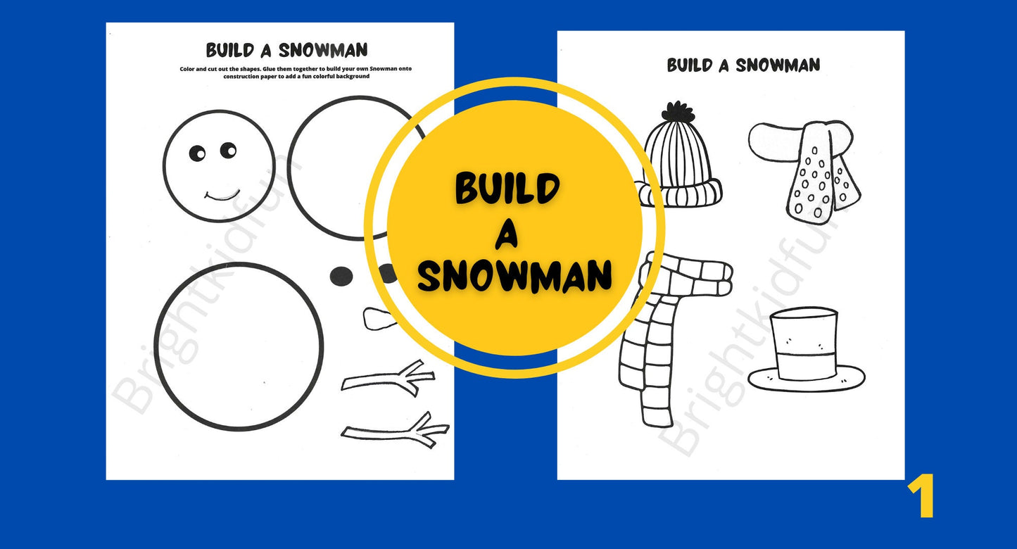 Build a Snowman Worksheet| winter activity For Kids| Snowman coloring sheet| Christmas activity printable template