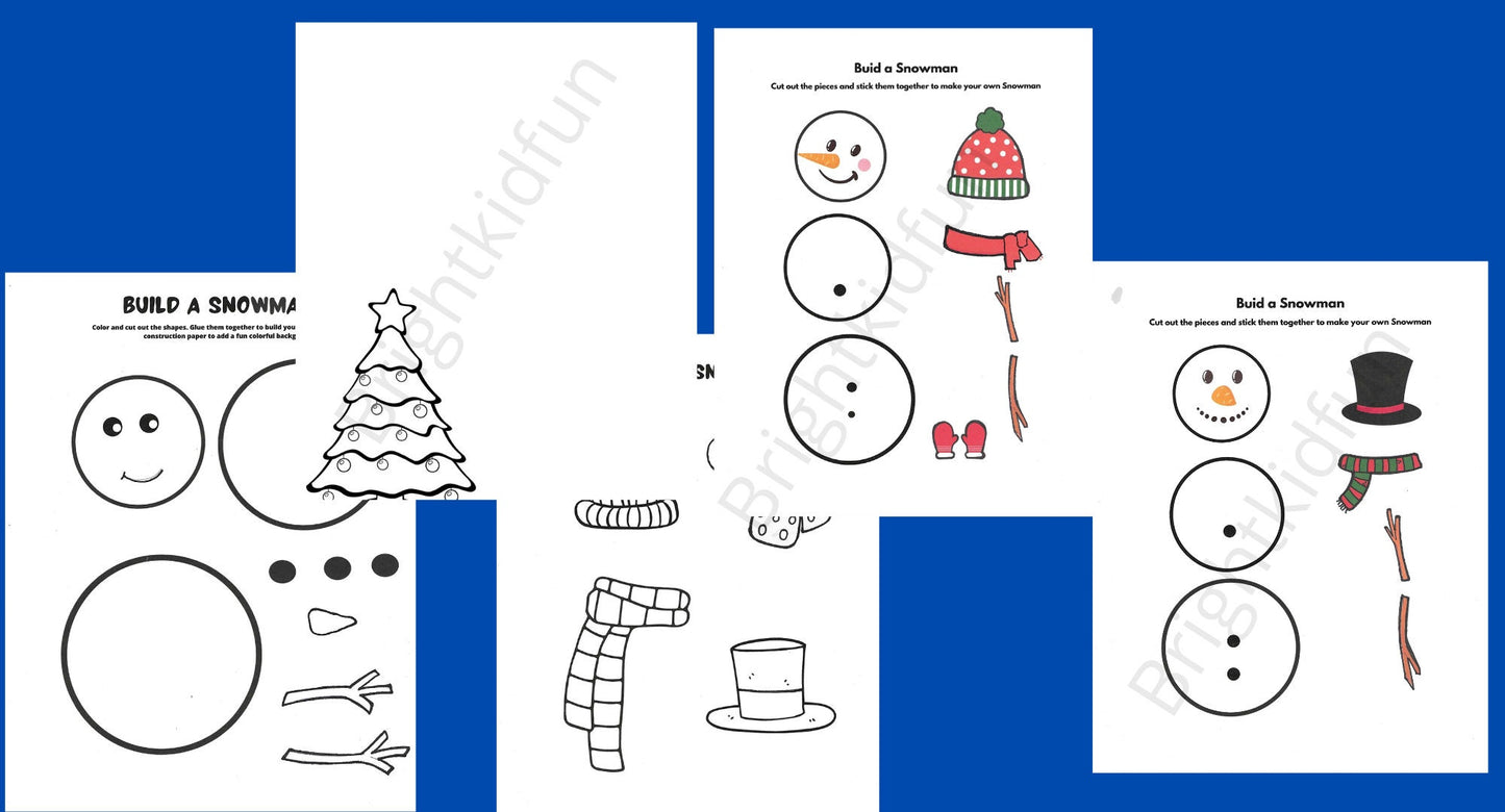 Build a Snowman Worksheet| winter activity For Kids| Snowman coloring sheet| Christmas activity printable template