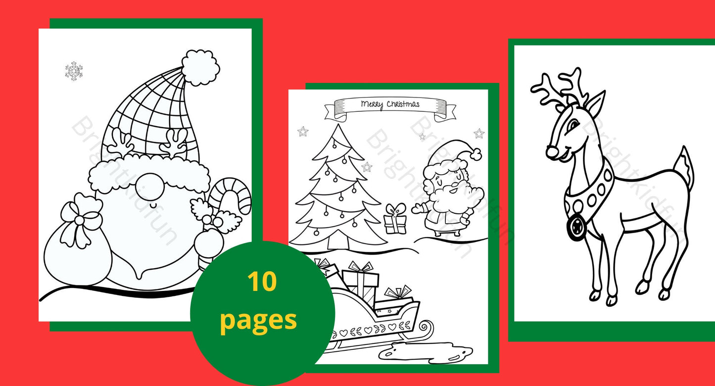 10 Fun Christmas coloring pages| Christmas Kids Coloring Book | Instant Download!