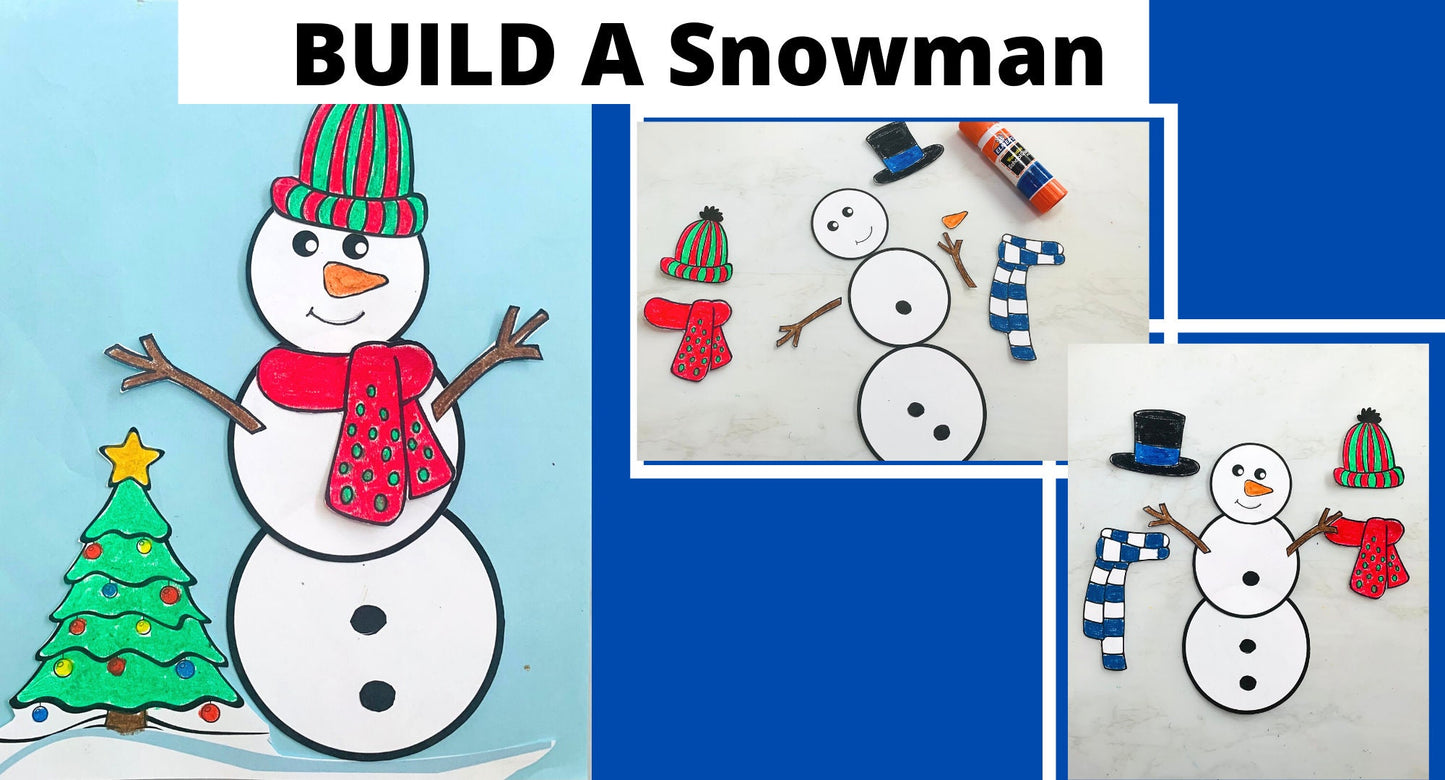 Build a Snowman Worksheet| winter activity For Kids| Snowman coloring sheet| Christmas activity printable template