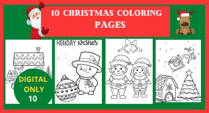 10 Fun Christmas coloring pages| Christmas Kids Coloring Book | Instant Download!