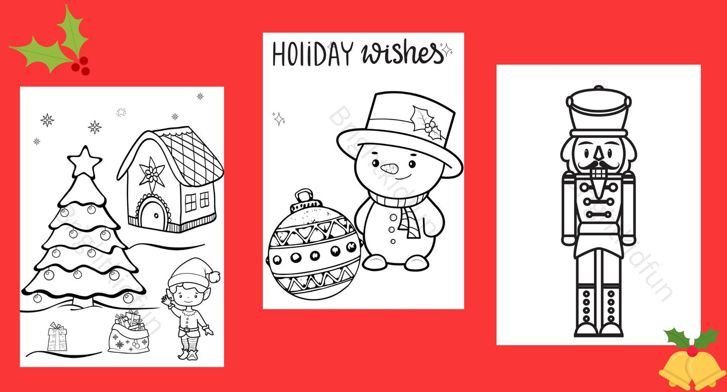 10 Fun Christmas coloring pages| Christmas Kids Coloring Book | Instant Download!