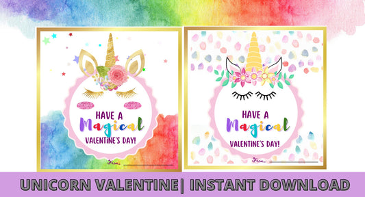 Unicorn Valentine Cards| Instant Download| Kids Valentine Cards, Printable Unicorn Valentines, Valentine's Day,