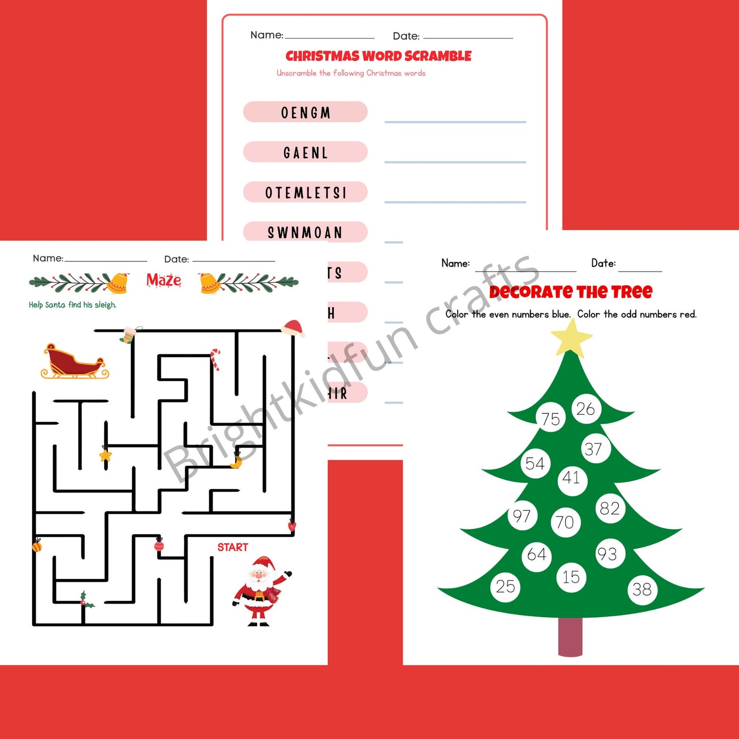 Christmas Activity Pages For Kids| Christmas Activities Printable| Christmas Activity Sheets| Holiday Activities for Kids