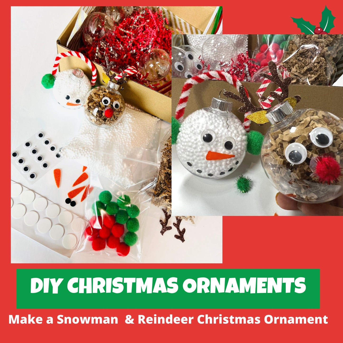 CHRISTMAS Ornament DIY Kit| Snowman & Reindeer Christmas Ornament Craft Kit For Kids| handmade Christmas Kit| Christmas crafts for kids