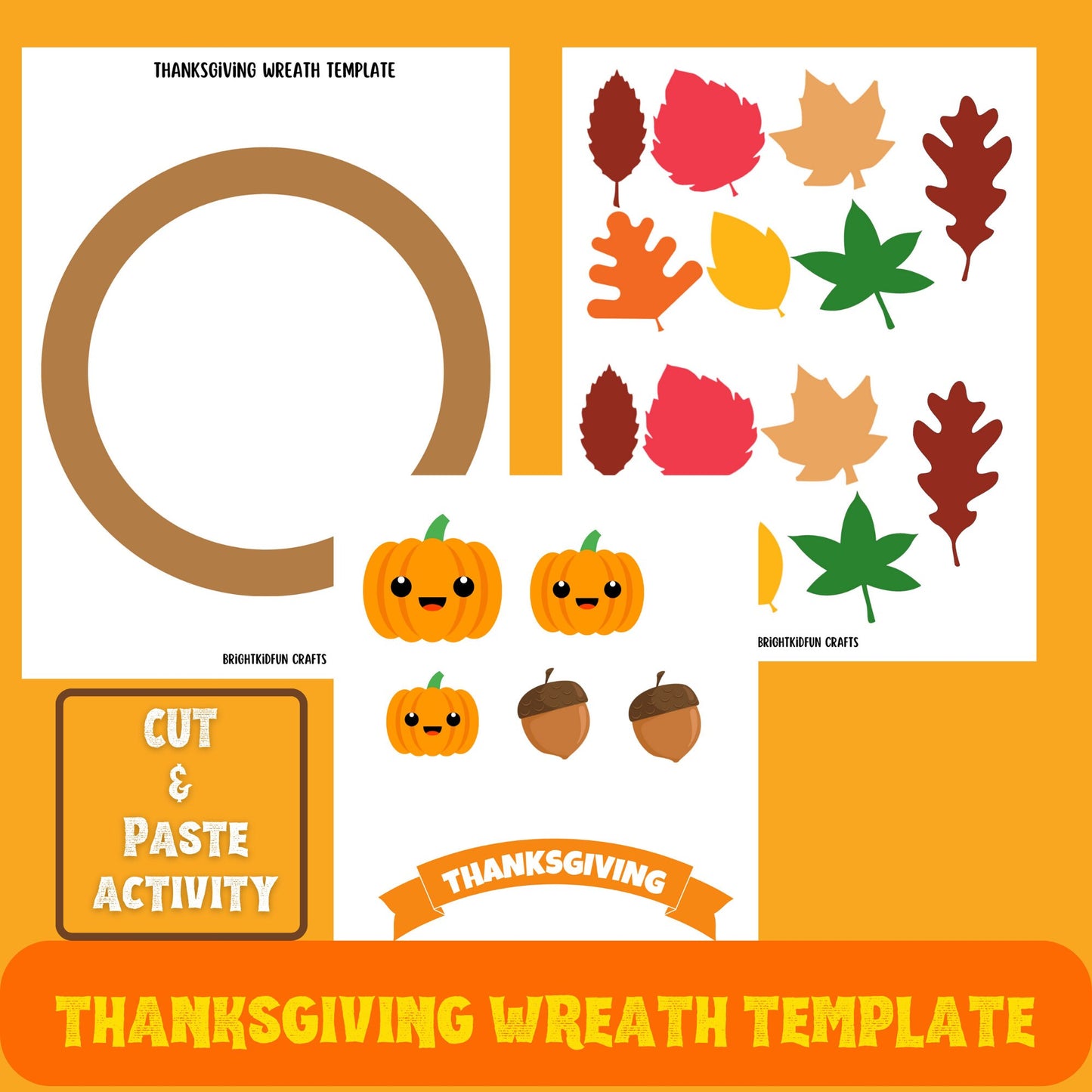 Printable THANKSGIVING WREATH Template|DIY Thanksgiving Wreath Craft for Kids| Fall activity for Kids