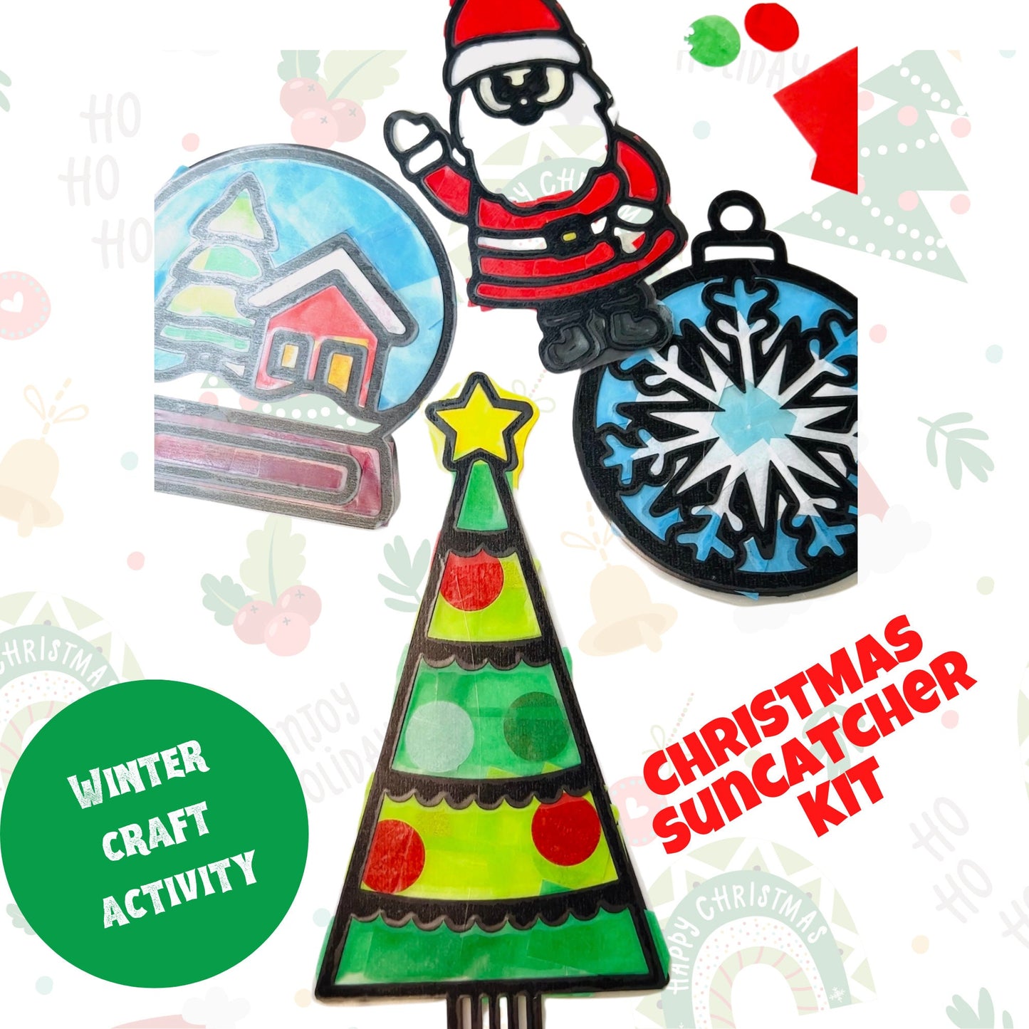 Christmas Suncatcher DIY Kit( Set of 4 Suncatchers) Contact paper included| Christmas craft for kids| winter crafts| Christmas gifts