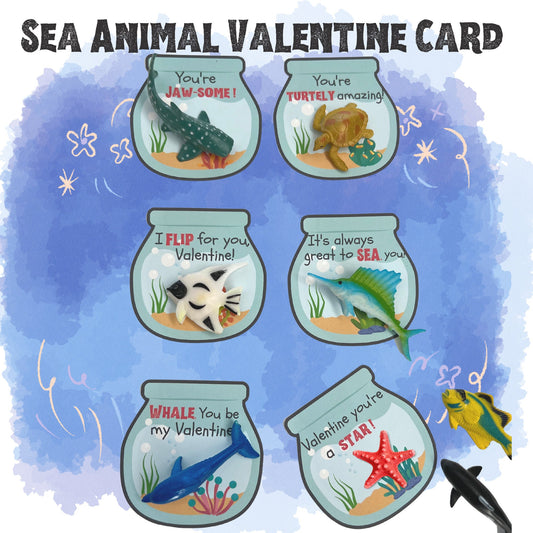 Valentines Day Cards for Kids/ Sea theme Valentine Cards for School Class Classroom Gifts Party Favors (Included Sea Animal Toys)