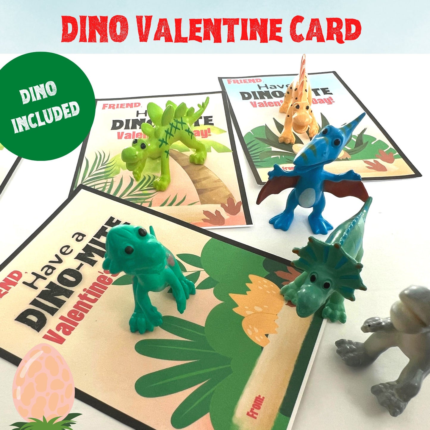 Valentine's Day Cards with Dinosaur Toys|Bagged with Dinos|Dino-mite V Day Cards School Party |Non-Candy Valentine's Day Treats Classroom