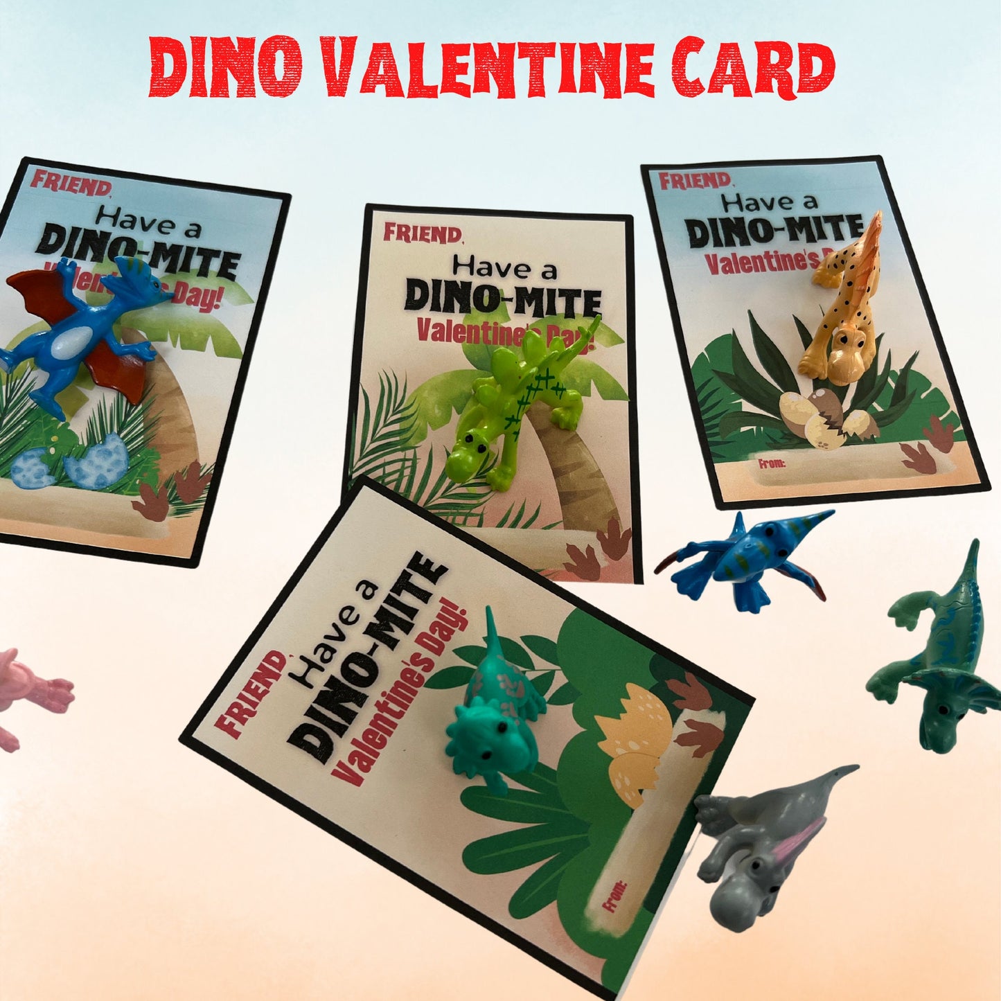 Valentine's Day Cards with Dinosaur Toys|Bagged with Dinos|Dino-mite V Day Cards School Party |Non-Candy Valentine's Day Treats Classroom