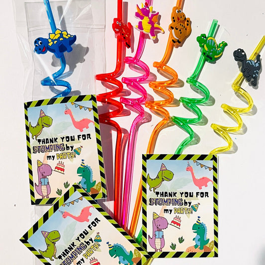 DINOSAUR BIRTHDAY Party Favors| Dino straws and Dino popit keychain favors